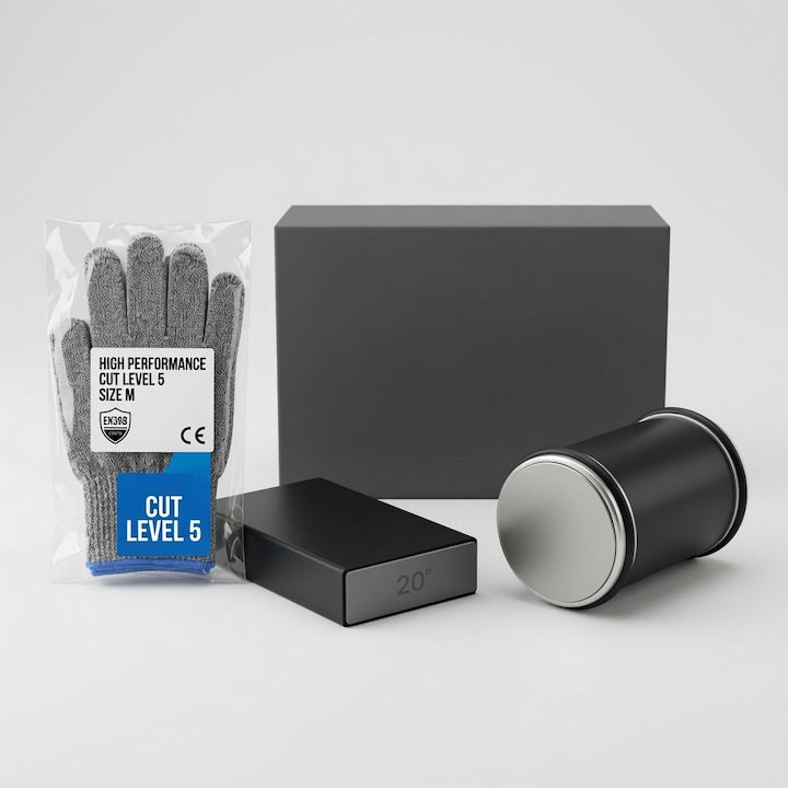 Ascutitor cutite rulan  – Ascutitor Profesional de Cutite cu 2 Discuri Diamantate Fixe + Manusa Anti-Taiere GRATIS – Cadoul Perfect pentru Ziua Tatalui – Negru