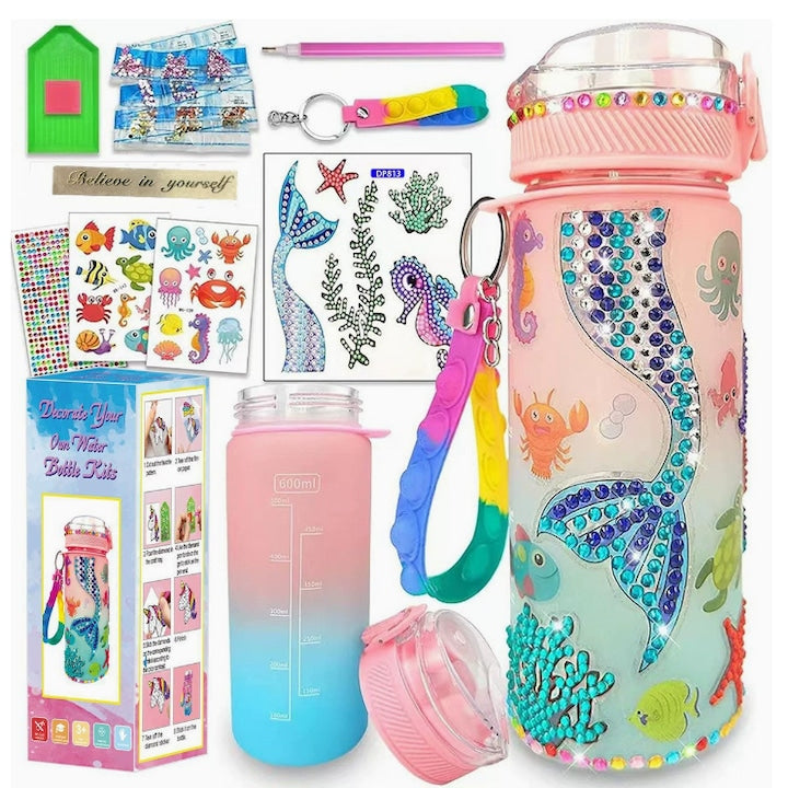 DIY Water Bottle for Kids and Students · Manual Diamond Painting · Creative DIY Activity · Large Capacity 600 ml · Portable and Leak-proof · Water Bottle for School and Outdoors · Height 22 cm