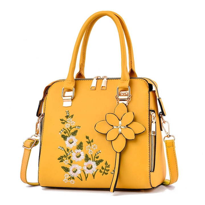 MzcrJosv - Crossbody bag  Zipper  Genuine leather  Embroidery  24*13*24 CM  Can hold wallet  mobile phone and cosmetics  Waterproof  Easy to clean  Yellow 12 interest-free installments