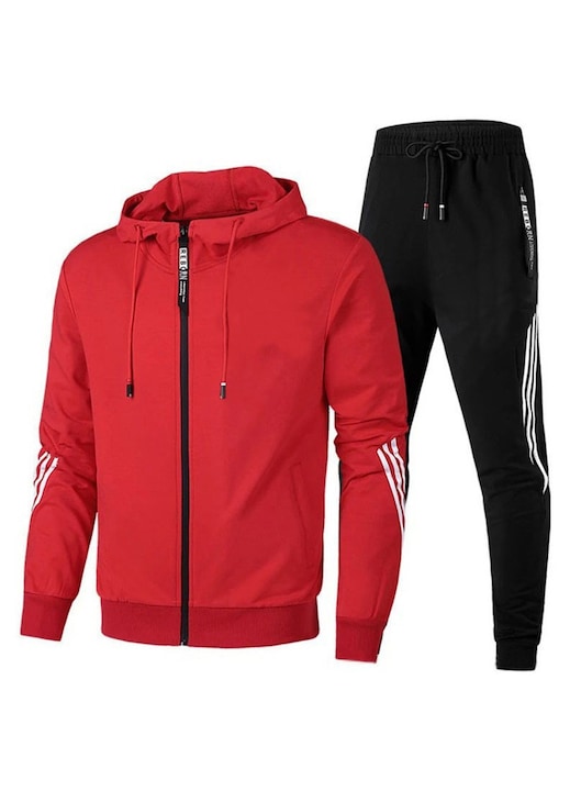 OEM - Men's two-piece casual tracksuit, hoodie and sweatpants, red/black, cotton, XL INTL 12 interest-free installments