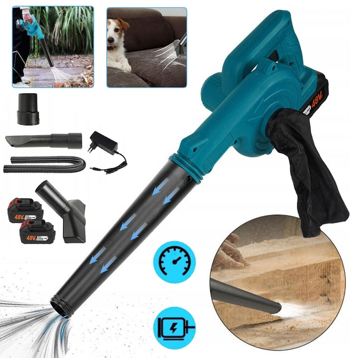 400W Cordless Leaf Blower with 2 Batteries and Charger, Lightweight 2-in-1 Electric Garden Blower and Vacuum for Lawn Care, Dust Removal, Pet Hair