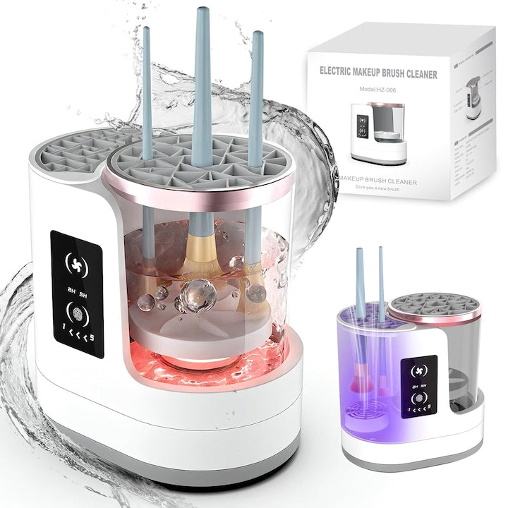 Aparat electric 2 in 1 pentru curatare si uscare pensule de machiaj  curatare automata 5 minute  temporizare 2H/5H  USB reincarcabil  Spalare si Uscarea  OUYLAF  Alb