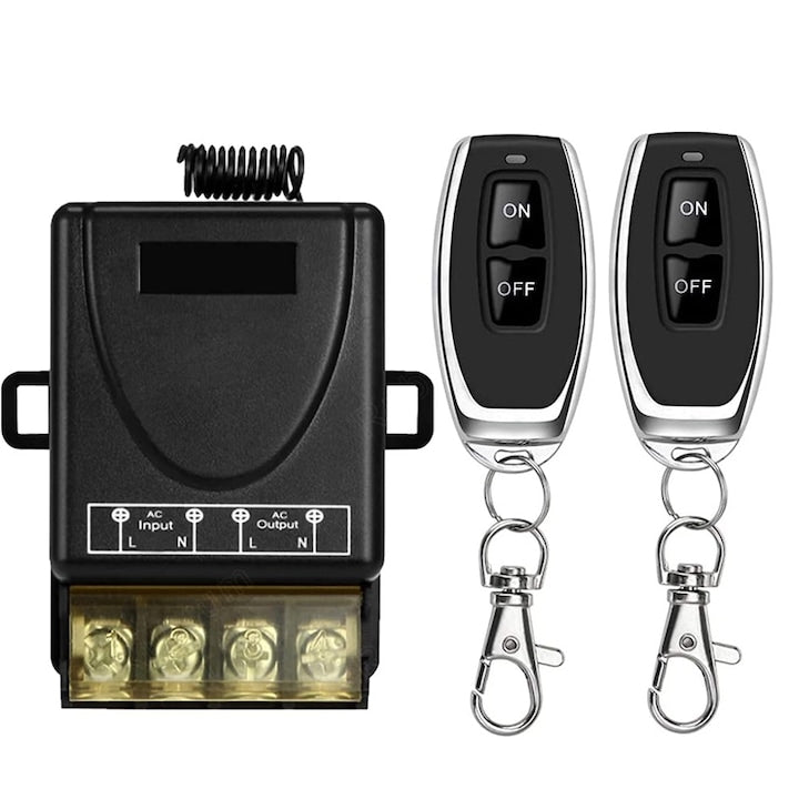 Rqiurpn 30A 433Mhz RF Wireless Switch with 2 Remote Controls, AC85V-250V, suitable for various DC motors, lighting control, etc., 50m remote control range