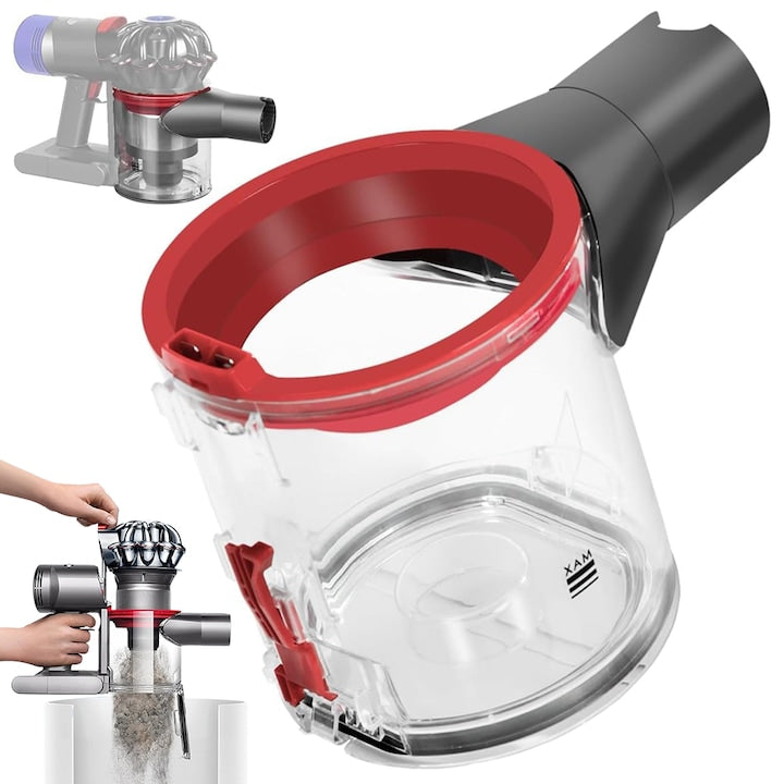 Recipient de praf transparent  CHOOLY  pentru aspirator Dyson  detalii roșii  11  8x13  4cm