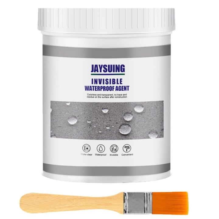 Agent Hidroizolant Invizibil Profesional SUPER TRENDS®  Sigilant Impermeabil Transparent Pentru Crapaturi si Infiltratii  Uscare Rapida  Pensula  300 g