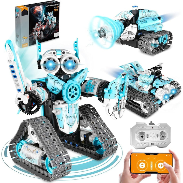 Set de constructie 3-in-1  WALALLA  robot  control prin aplicatie si telecomanda  523 piese  pentru copii 8ani+