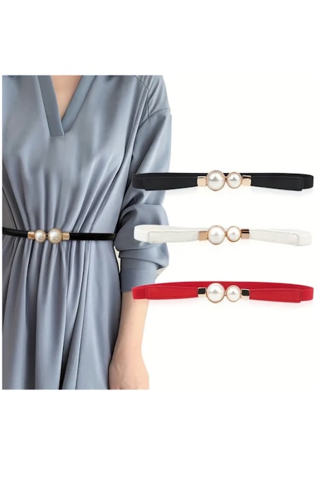 import - Elegant elastic waist belt 65-90 cm with pearl design, set of 3 colors