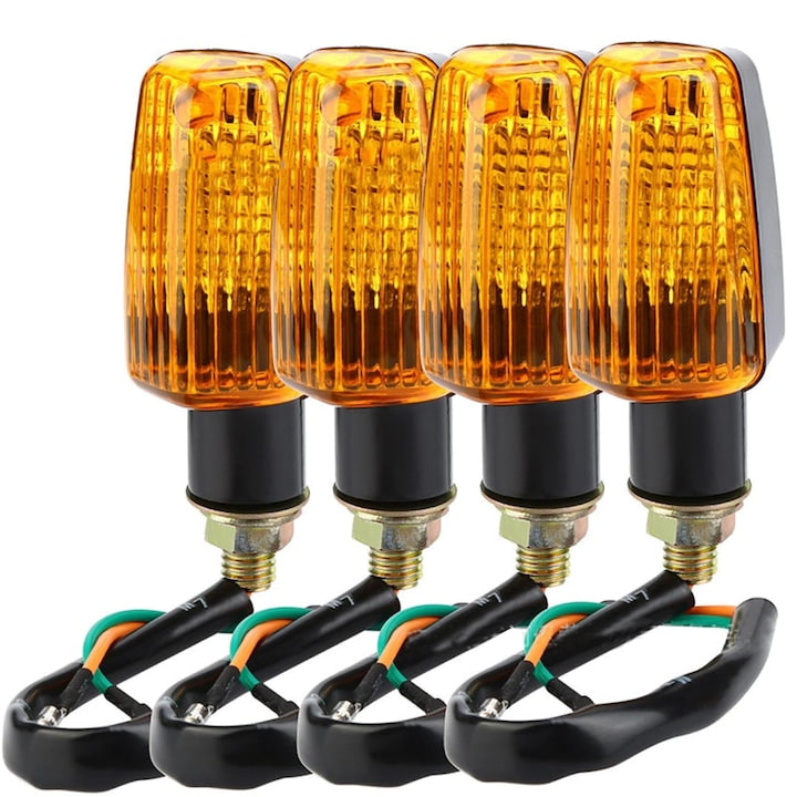 Set de 4 lumini de semnalizare cu LED  Axroad Mall  Accesorii moto  Super putere  Usor de instalat  12 V  Universale  Impermeabile  Lumina galbena  Super luminoasa  Poate fi vazuta de la distanta  ABS  Negru/Galben