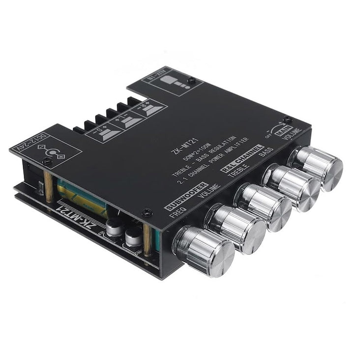 Audio Amplifier 50WX2+100W DC 12-24V 2.1 Channels AUX BT5.0 Audio Input Subwoofer Left and Right Channel Output OUYLAF Black