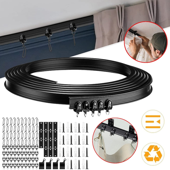 Sina Flexibila Pentru Perdea De Tavan  Plastic Si Otel Inoxidabil  Sistem De Sine Glisante Curbate De 5m  Montata Pe Perete  Suport De Tavan Pentru Sina Pentru Perdea Cu Sina  Separator De Camera