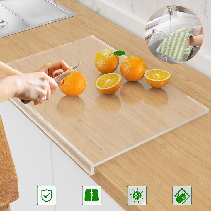 Acrylic Chopping Board with Lip for Countertop, Thicker Transparent Cutting Boards, Non-Slip Chopping Boards 43 x 33 x 2.7 cm, for Kitchen Countertop Protection, Non-Slip Pastry Mat