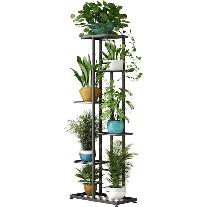Wacorresi Flower Stand, 6-Tier Plant Holder, Water and Corrosion Resistant, Robust Metal Frame, for Indoor/Balcony/Living Room/Garden, 41x22x108cm, Dark Grey Silver