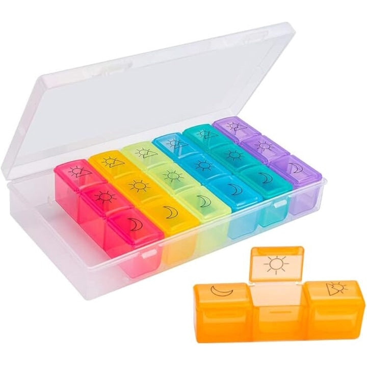 Organizator medicamente  Portabila  Plastic  21 Compartimente  Multicolor