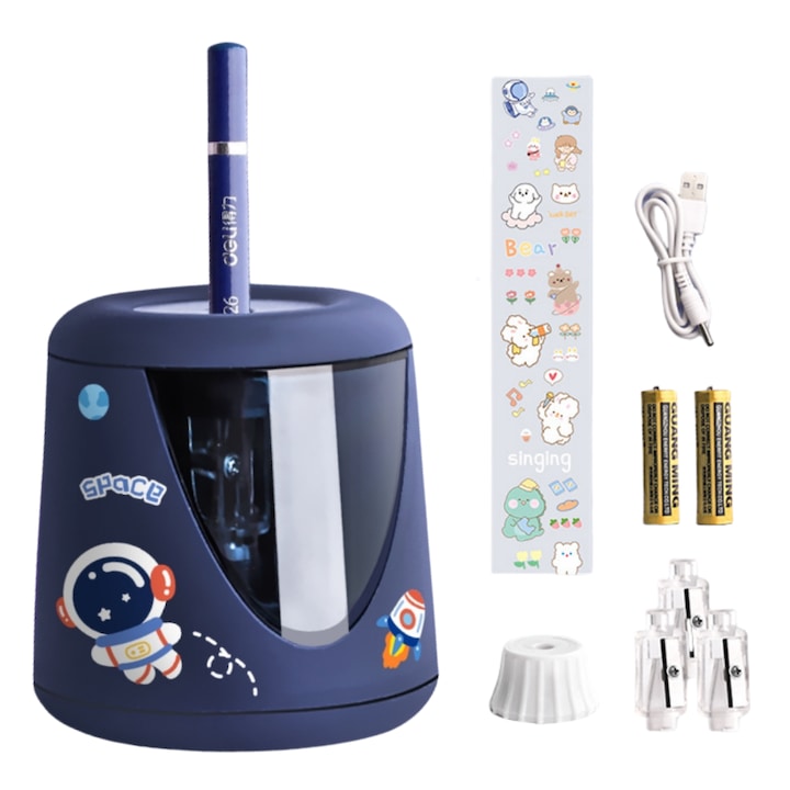 Electric Pencil Sharpener  With 3 Replacement Blade Holders  for Pencils with 6-8MM Diameter  USB and Battery Powered  Fast Sharpening  85*60*60mm  for Office School Artists Adults Kids Use