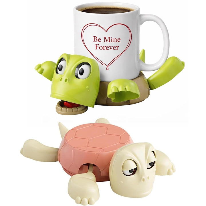 Set 2 Suporturi Pahar Testoasa Interactive – Roz + Verde  3D  Expresie Surprinsa  Antistres  pentru Cafea si Bauturi