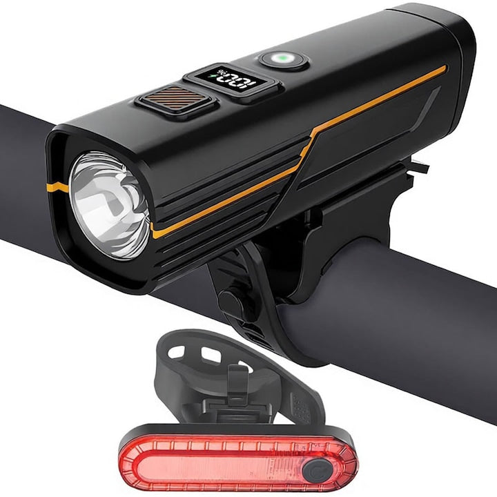 Set Lumini pentru bicicleta  Omelivon  cu senzor de lumina  display digital  incarcare USB  rezistent la apa