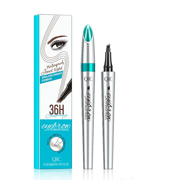 Creion pentru sprancene 3D cu efect de microblading  QIC  4 varfuri  Lunga durata  Maro inchis