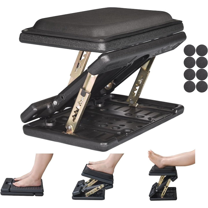 Ergonomic Footrest Four Height Settings Non-Slip Surface Foldable Multifunctional Black