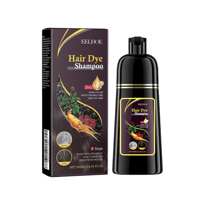 Sampon pentru vopsirea parului  EELHOE  colorant natural 3 in 1  potrivit pentru parul carunt  ingrediente pe baza de plante  convenabil pentru uz casnic  formula pe baza de plante  vopsea de par unisex (maro) 500 ml  maro natural