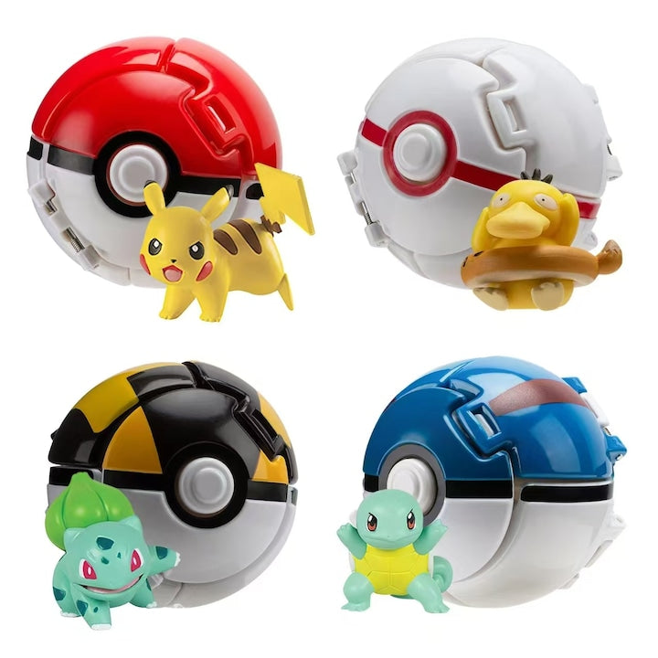 4-Piece Pokémon Toy Ball Set, Robust and Durable, Plastic, 7cm, Multicolor, Pikachu/Bulbasaur