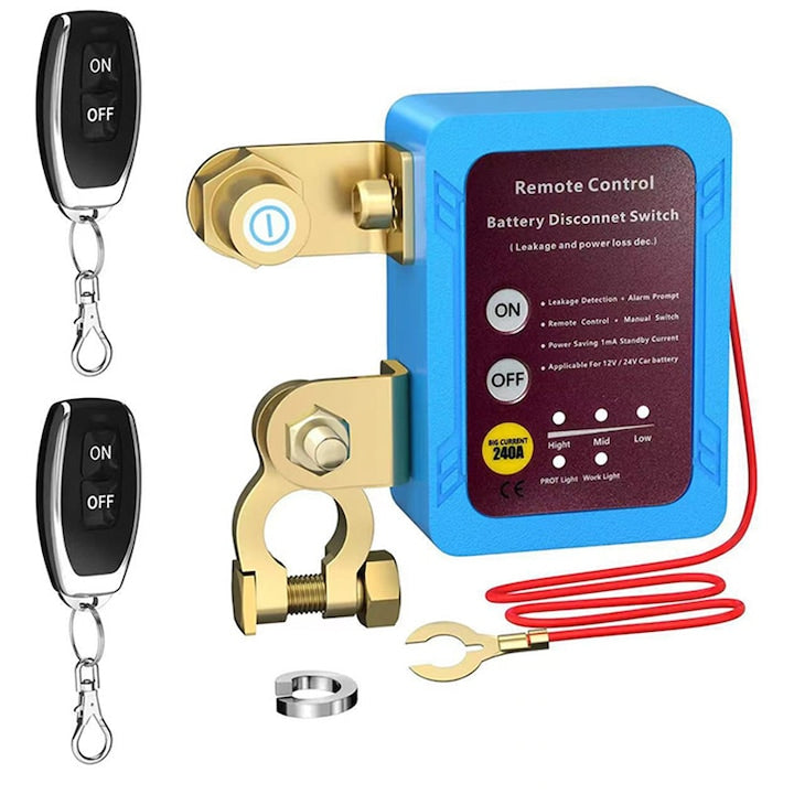 Battery Disconnect Switch with Remote Control Rqiurpn LED Voltage Display 12V 240A Automatic Remote Control Anti-Theft Universal For Cars Boats ATVs Blue