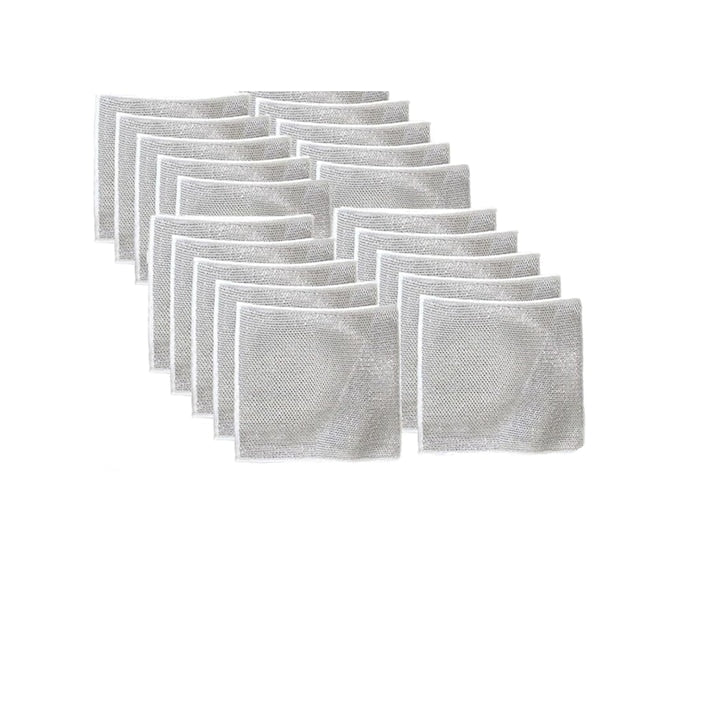 Set of 20 Non-Scratch Abrasive Cloths, Multifunctional, Reusable, Removes Grease and Burn, Cleans Vegetables, 20 x 20 cm, Silver