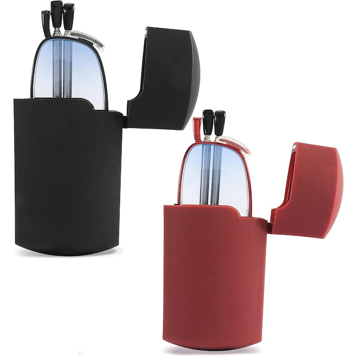 Set 2 Ochelari de citit cu rama pliabila si prindere cu clips  JENUOS®  Dioptrie+2  Unisex  pentru citit  Negru/Rosu