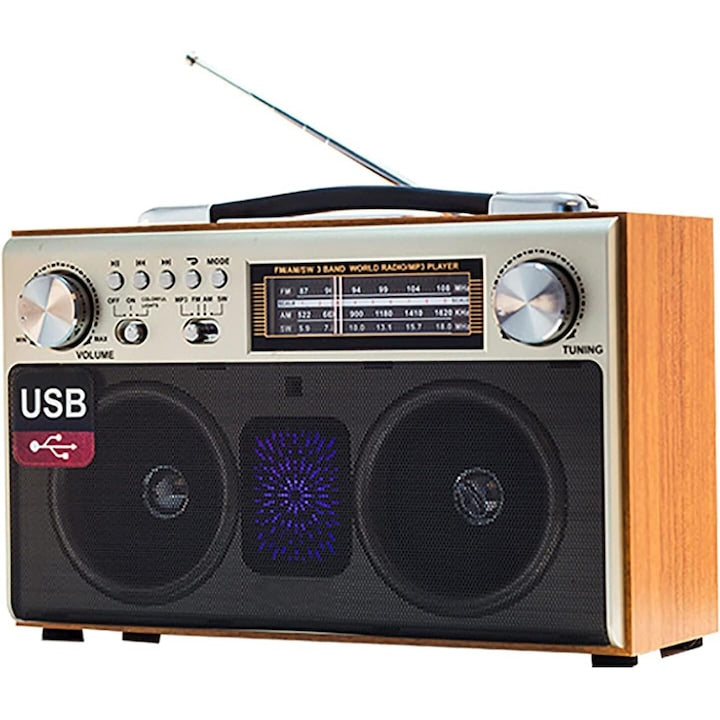 Retro Portable Radio WALALLA FM/AM/SW 1400mAh DSP Dual Speakers 27.5x17.5x11cm Multicolor