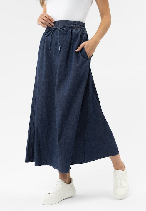 Volcano - Fustă lungă denim  evazată  talie elastică  albastru marin  Bleumarin  XL 12 rate cu 0% dobândă