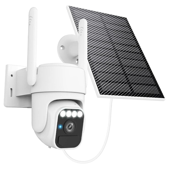 Solar Panel Surveillance Camera Omelivon AOV 2.4Ghz WIFI 2MP 8000 MAh Batteries 3W Solar Panel 24-Hour Continuous Recording Auto Tracking IP54 Card/Cloud Storage Two-Way Communication Alarm Push Black/White