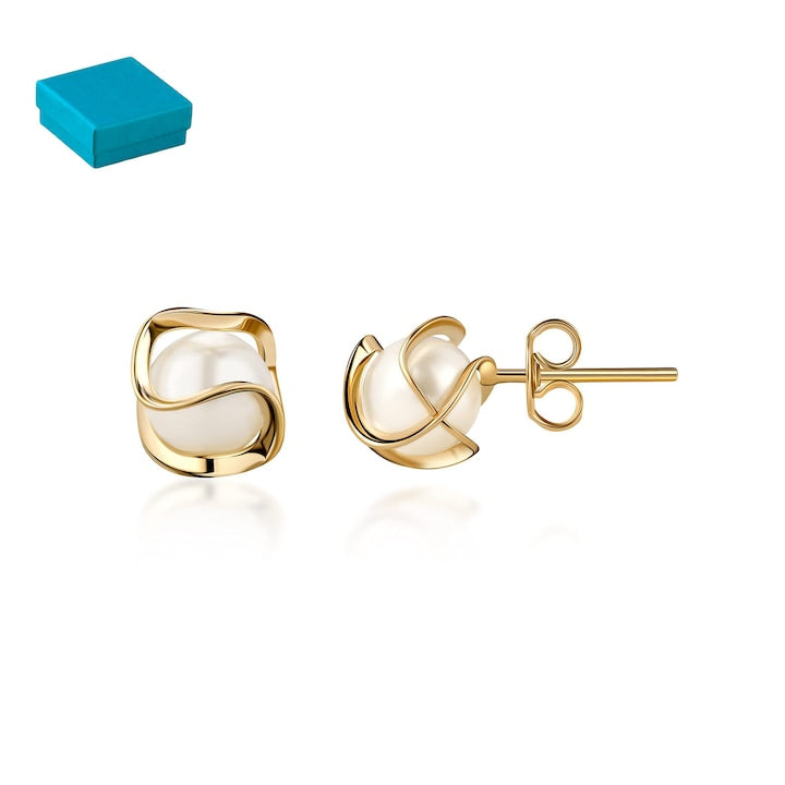 Cercei tip stud cu perle  placati cu aur 14K  pentru dama