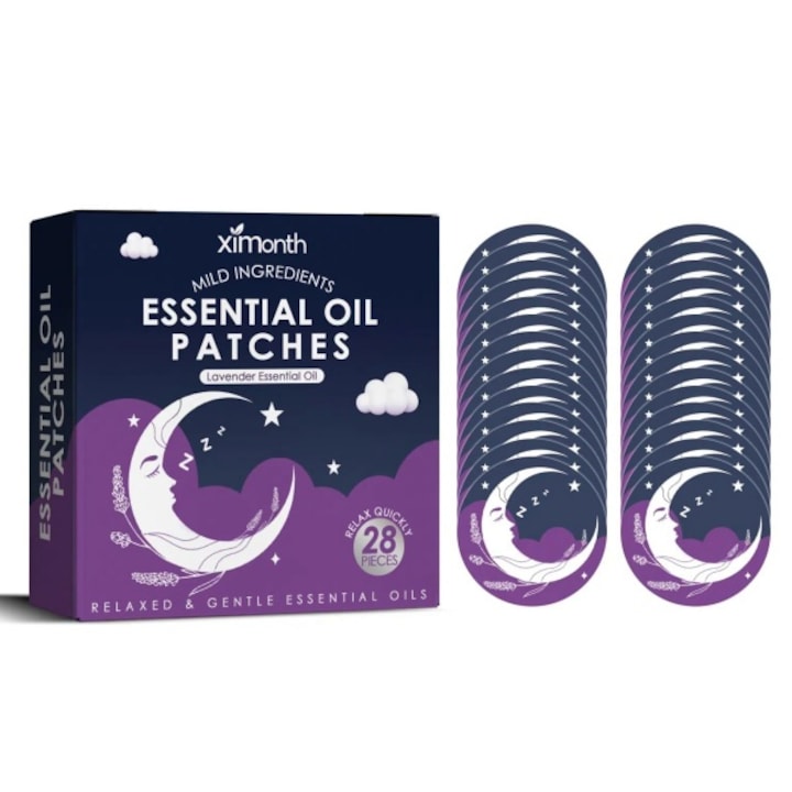 Plasturi Ximonth 28 bucati cu uleiuri esentiale pentru somn  design usor de utilizat  aroma relaxanta  pentru utilizare pe perna sau guler