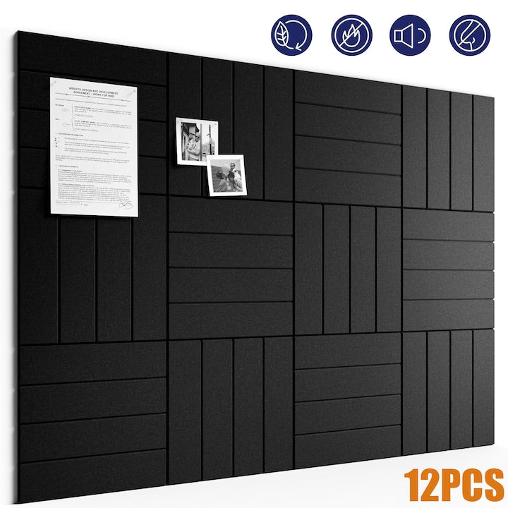 Self-Adhesive Acoustic Panels, Pack of 12 Sound Absorbing Wall Panels, 30 x 30 x 0.9 cm High-Density Sound Absorbing Panels for Echo and Noise Reduction, Black