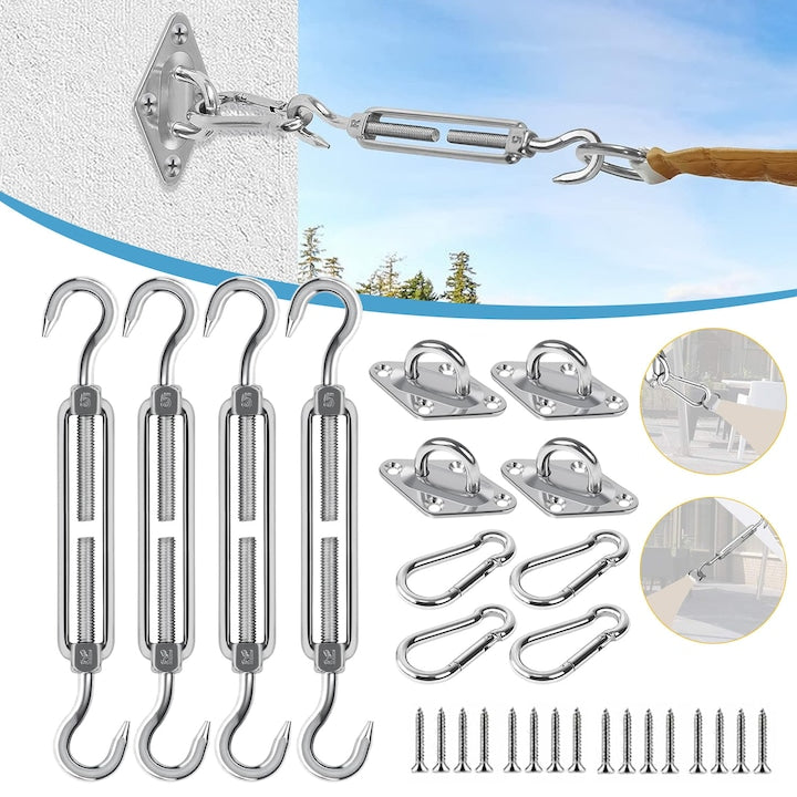 Kit de Fixare pentru Copertină  CHOOLY  Accesorii din Oțel Inoxidabil 304  4 Inținzătoare M5  16 Șuruburi