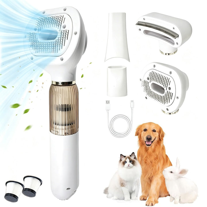 Aspirator de Par Animale 4 in 1 – Perie Grooming Wireless  4 Accesorii Interschimbabile  2 Trepte Viteza  Filtru Rezerva  pentru Caini Pisici Iepuri