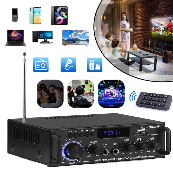 Bluetooth Stereo Audio Amplifier CHOOLY BT-298Pro 400W two channels USB SD 18x13.8x5.5cm