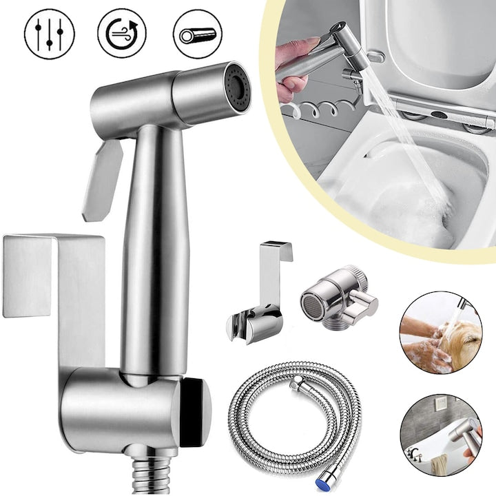 Bidet Shower Kit Portable Bidet Shower Sprayer for Toilet with 1.5m Shower Hose, Stainless Steel Bidet Hand Shower, Cloth Diaper Sprayer for Personal Hygiene