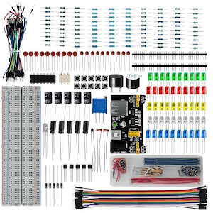 Set Componente Electronice  Breadboard 830 puncte  LED-uri  compatibil Arduino si Raspberry Pi  Pentru UNO R3  modul de alimentare  cutie transparenta