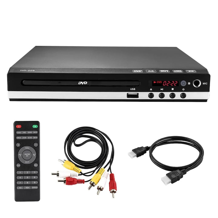 HD 1080P DVD Player VCD/CD/DVD HDMI/AV 22.5x19.5x4.7cm Black