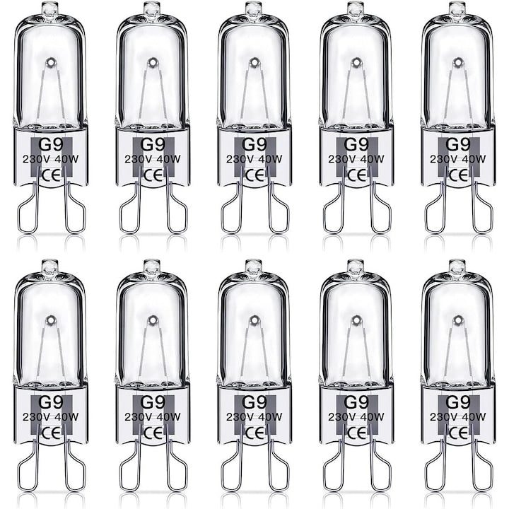 Set 10 becuri halogen  G9  40W  600LM  alb cald  dimabile  230V  Alb