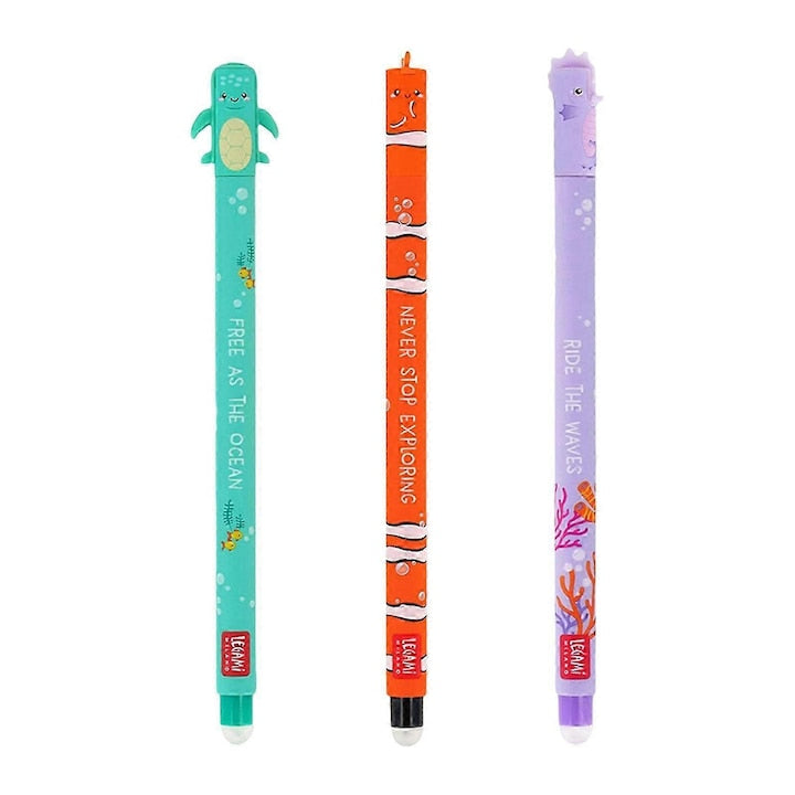 Set de 3 pixuri cu gel  Legami  2 capete pentru screiere si stergere  0.35 mm  multicolor
