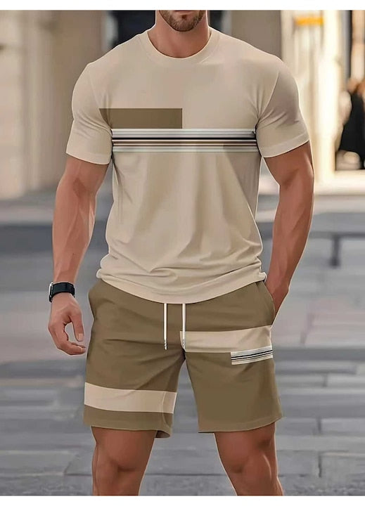 OEM - Short T-Shirt and Shorts Set, khaki, casual beachwear, 12 interest-free installments