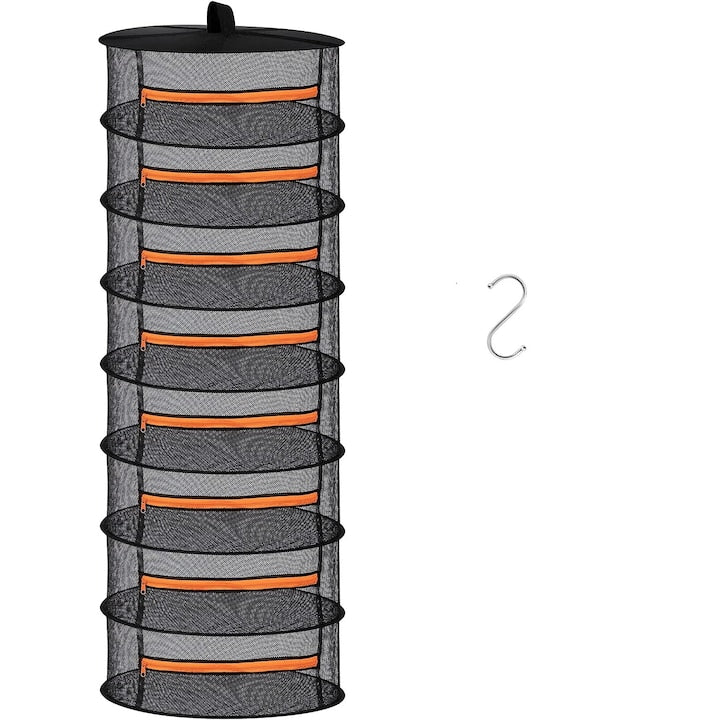 Set pentru uscare plante  pliabil  suspendat  8 straturi  60 cm  cu accesorii  Negru/Portocale