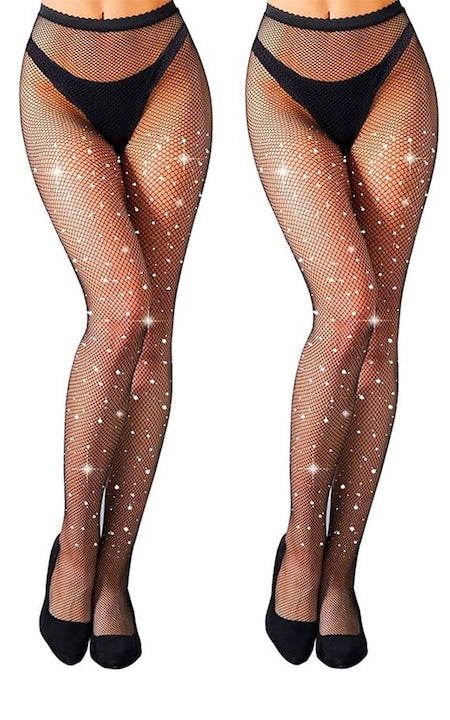 Set 2 dresuri plasa cu strasuri  Axroad Mall  Sexy tip  Cu talie inalta  Sclipitoare  Ultrarezisistente  Modelator  Moale  Confortabil  Respirabil  Efect de slabire optic  Nylon  Marime universala  Negru