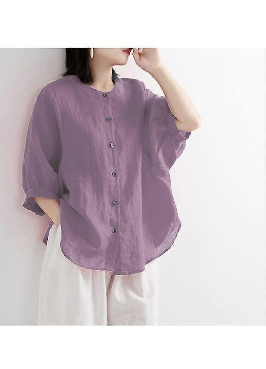 OEM - Women's Oversized Cotton and Linen Shirt Violet 12 interest-free installments