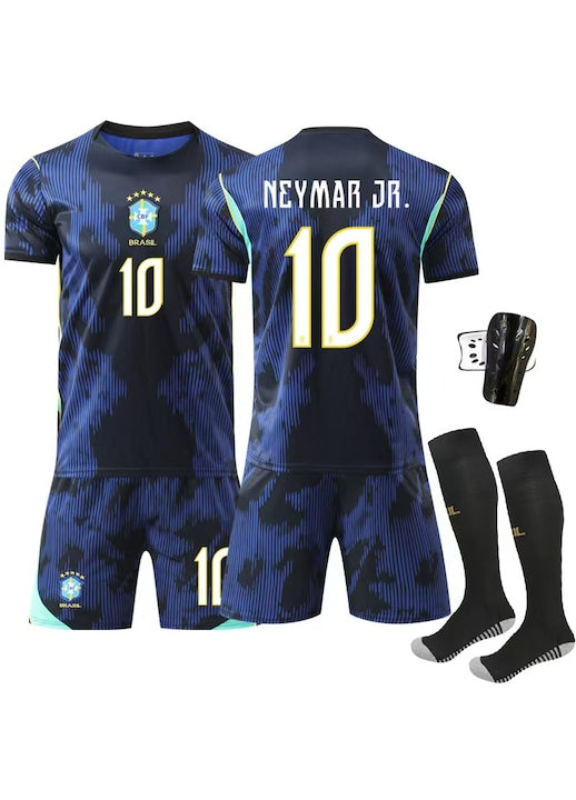 ANUTETOUNI - Echipament sportiv copii Brazilia Neymar 10 deplasare sezon 26/27  tricou si pantaloni fotbal albastru din poliester  Albastru 12 rate cu 0% dobândă
