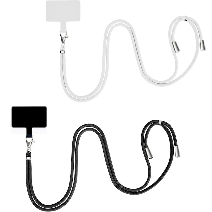 Set 2 snur universal pentru telefon mobil  incrucisat cu curea de gat din nailon reglabila  negru/alb