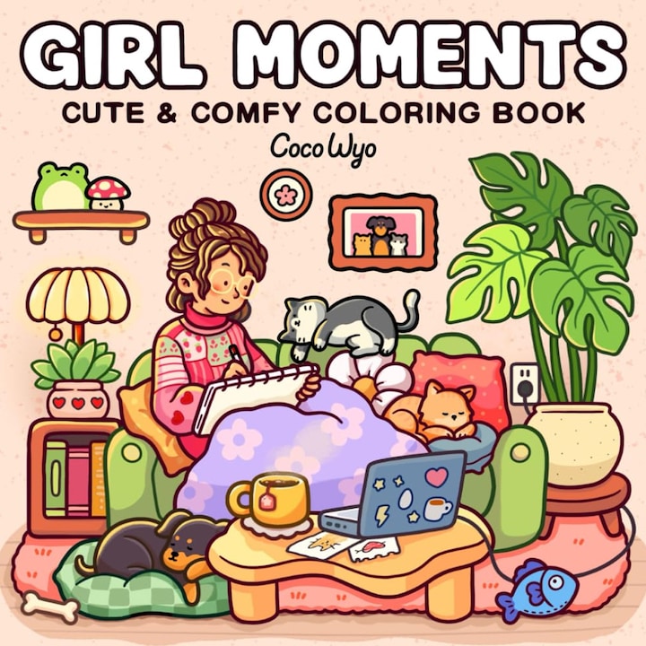 Carte de colorat pentru adulti si adolescenti cu activitati zilnice dragute si confortabile pentru relaxare (Cozy Spaces Coloring) 40 pagini  coperta cartonata