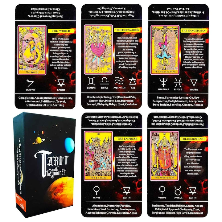 78 tarot cards set, 22 Major Arcana and 56 Minor Arcana, 400 GSM coated paper, 70 x 120 mm, OUYLAF, Multicolor