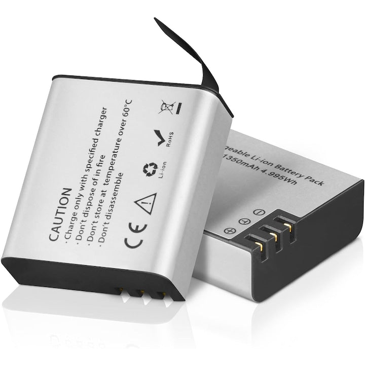 Set 2 acumulatori pentru camera de actiune  1350 mAh  3 7 V  aluminiu  compatibili cu diverse modele